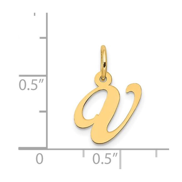14k Yellow Gold, Ella Collection, Small Fancy Script Initial V Pendant - Picture 4 of 5